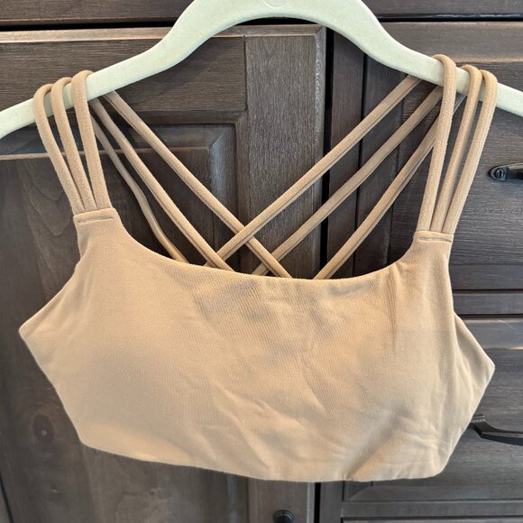 Athleta Hyper Focused Sports Bra Strappy Back Nude Beige Size Small - Picture 1 of 4